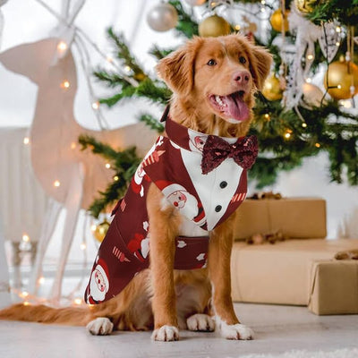 Kuoser Christmas Dog Tuxedo Dogs Suit and Bandana Set, Santa Claus Doggy Christmas Outfit Adjustable Pet Xmas Costume with Bow Tie for Large Medium Small Dogs Golden Retriever Samo Bulldogs, Red L