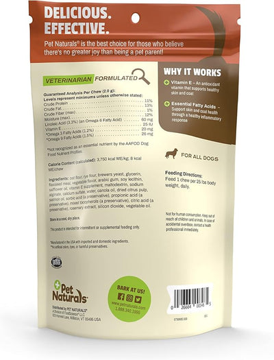 Pet Naturals Skin and Coat for Dogs, Bite-Sized Soft Chews, Salmon Oil and Omega Fatty Acids, Soothe Dry-and Itchy Skin, No Corn or Wheat, Vet Formulated, Veggie Flavor, 30 Count (Pack of 2)
