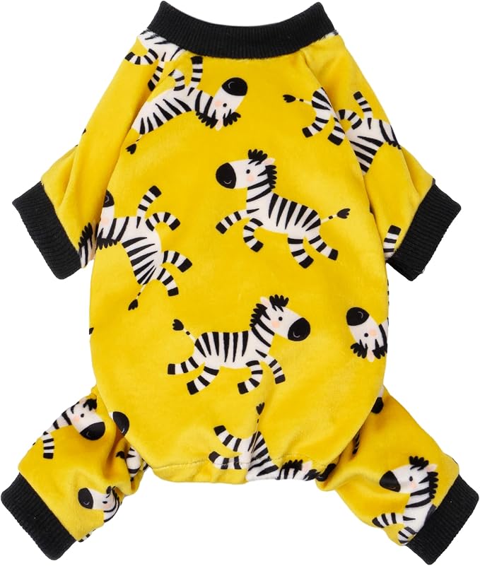 Fitwarm Zebra Dog Fleece Pajamas, Funny Winter Clothes for Small Dogs Boy Girl, Cozy Pet Onesie, Yellow, Black, White, Small