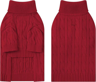 Small Dog Thermal Pullover Sweater, Classic Turtleneck Cable Knitwear Dog Clothes for Cold Weather Warm Pet Clothes for Chihuahua, Bulldog, Dachshund, Pug Red Large
