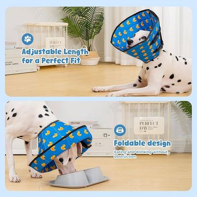 Avont Dog Cone Alternative, Adjustable Soft Comfy Foldable E Cones for Medium Large Dogs After Surgery, Escape-Proof Elizabethan Collar for Surgical Wound Recovery Stop Licking -Duck(M)