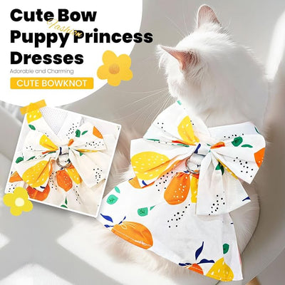 ABRRLO Cute Dog Dress Small Dog Clothes For Girls Female Puppy Outfits Yellow Lemon Pet Summer Clothes Bowknot Doggy Cat Princess Dress Harness for Holiday Birthday Party Costume Clothing (Yellow,XXL)