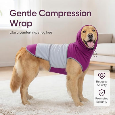 Dog Thunder Vest, Anxiety Relief Shirt with Noise-Reducing Hood, Calming Wrap, Gentle Compression Jacket for Thunder Storm, Fireworks Separation Stress, Fireworks,2XL, Purple