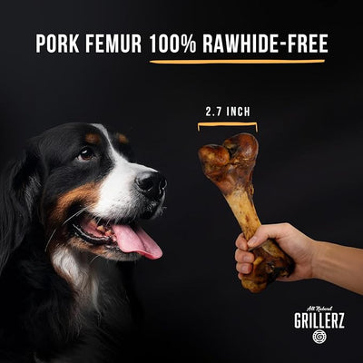 Grillerz Pork Femur, 1 Count, Pork Bones for Dogs, Rawhide Free, Dog Chew for Healthy Teeth & Gums, High Protein, Easy to Digest, Long Lasting, Natural Treats for All Breeds