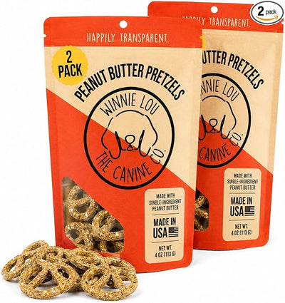 Winnie Lou Organic Dog Treats – Natural Dog Biscuits, USA Made, Organic Ingredients, Clean, Sensative Stomach, All Breed Sizes, High Protein, Hypoallergenic, Peanut Butter Pretzels (Pack of 2)