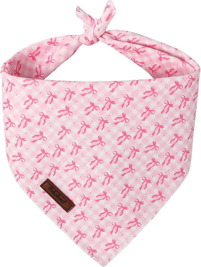 Bow Dog Bandana - Soft Pink Girly Dog Neck Scarf, Cute Spring Pet Bib for Medium Large Dogs, Sweet Photo Dogs Cats Prop for Daily Use Parties & Pet Photography L