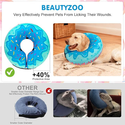 BEAUTYZOO Dog Cone Alternative After Surgery for Large Medium Small Dogs, Soft Inflatable Cone Collar for Dogs Cats, Pet Neck Donut E Collar Dog Recovery Collars to Stop Licking, Blue Donut, L