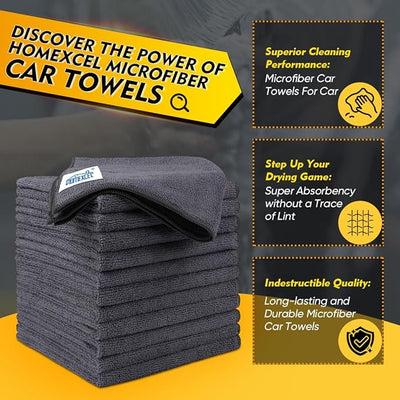 HOMEXCEL Microfiber Cleaning Cloth 12 Pack, 12.5 x 12.5 inch Microfiber Towels for Cars, Ultra Absorbent Washing Cloth, Lint Free Streak Free Cleaning Rags for Car, Kitchen, and Window (Grey)