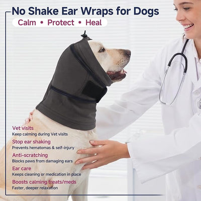 Nanaki Dog Ear Muffs for Fireworks & Thunderstorm, Soft Dog Ear Covers for Bath Grooming, Head Wrap for Ear Hematoma for Vet Visit, Adjustable Quiet Ears for Dogs Noise Protection for Vacuum, Grey L
