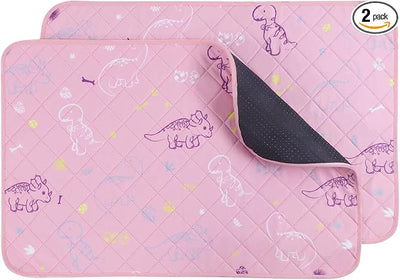 IEUUMLER Washable Pee Pads for Dogs, 2 Pack Non-Slip & Waterproof Pack Whelping Pad, Reusable Washable Puppy Potty Training Pad with Fast Absorbent for Playpen EU007 (Pink Dinosaur, 48"X30"-2pcs)