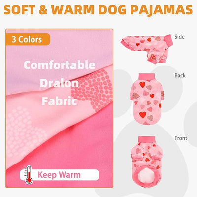 KOOLTAIL Valentine's Day Dog Sweater for Small Dogs, 3 Pack Fleece Puppy Shirt Turtleneck Pullover Clothes with Love Heart Partten,Fuzzy Soft Warm Pet Winter Cold Weather Coat, Girl Boy, Pink XS