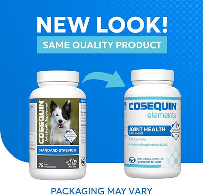 Nutramax Cosequin Elements Dogs Joint Health Supplement, Contains Glucosamine for Dogs, MSM, Supports Healthy Joints, for All Breeds and Sizes, Chewable Tablets, 75 Count (Pack of 2)