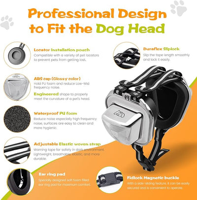 PETSEAR Dog Ear Muffs Noise Protection,Dog Headphones Noise Cancelling 29dB NRR with Magnetic Buckle & Electroplated Finish, Anti-Anxiety Earmuffs for Fireworks,Thunderstorms,Travel(Silver,XS)