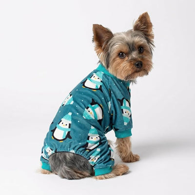 Fitwarm Cute Penguin Dog Pajamas, Dog Winter Clothes for Small Dogs Girl Boy, Cozy Dog Onesie, Soft Pet Jammies, Doggy Apparel, Teal Blue, Large
