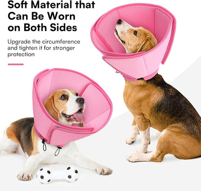 Queennmore Soft Dog Cone for Small Dogs,Adjustable Comfy Dog Cones Collar Alternative for Post-Surgery Wound Healing,Cone for Dogs to Stop Licking,Pink,S