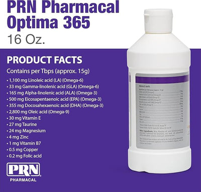 PRN Pharmacal OPTIMA 365 - Essential Fatty Acids Nutritional Supplement for Cats & Dogs - With Omega-3, Omega-6, Omega-9, & Other Vitamins & Minerals to Support Overall Pet Health - 16 Fl Oz