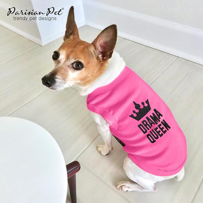 Parisian Pet Dog Shirt - 100% Cotton Shirts for Small Dogs - Pink Sleeveless Girl Pet Clothes - Lightweight and Breathable Puppy Clothes - Stretchy Drama Queen Dog Apparel - Funny T Shirts for Dogs