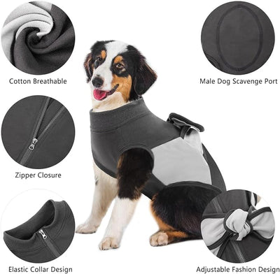 SAWMONG Zipper Recovery Suit for Dogs, Cotton Dog Surgery Suit Female Spay Pet Male Breathable, Neuter Onesie Bodysuit Prevent Licking Wounds, Substitute E-Collar & Cone(Gray, 3X-Large)