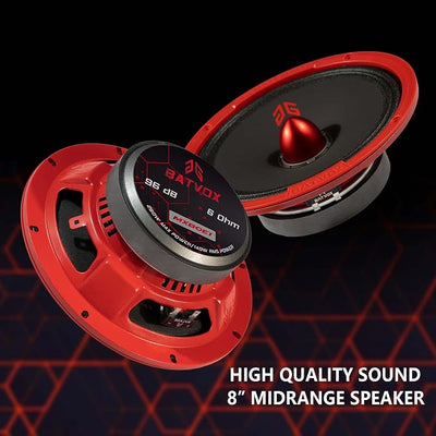 MX80E1 Loudspeaker 8 Inch Midrange 560 Watts 6 Ohms Red Bullet, Premium Quality Audio Door Speakers for Car or Truck Stereo Sound System, Red (2 Speakers)