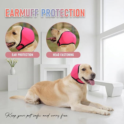 Dog Head Wrap - No Shake Ear Wrap Snood for Noise & Anxiety Relief, Ear Protector with Calming Hoodie, Dog Headband Ear Muffs for Hematoma, Grooming and Drying (Rose Red, M(Head Circle:14"-19"))
