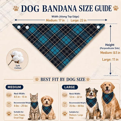 Dual Layer Green Plaid Dog Bandana with Button, Soft Cotton Triangle Reversible Triangle Scarf Winter Classic Holiday Accessories for Boy and Girl Accessories for Large Dog