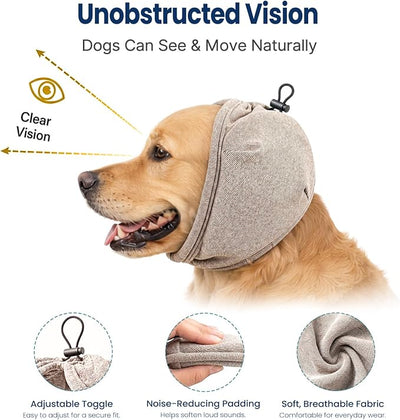 Swooflia Dog Ear Muffs Cover - Dog Cat Ears Muffs for Bath Noise Protection Calming Cold Weather Anxiety Relief, Khaki Small Adjustable Top for Grooming Bathing Fireworks and Travel S