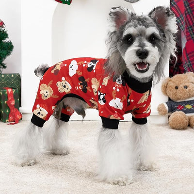 XPUDAC 4 Pack Dog Christmas Pajamas Stretchy Dog Clothes for Small Medium Dogs Girl Boy Christmas Puppy Outfit Pet Jumpsuits Pjs Winter Cat Costume, XS