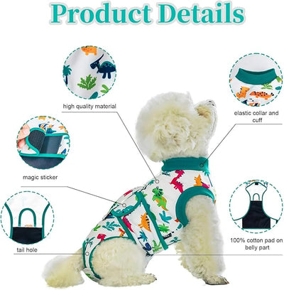 Dog Surgery Recovery Suit,Female Male Dog Onesie for Spay Neuter,Substitute E-Collar & Cone,Anti-Licking Breathable Onesie for Small Medium Large Dogs,Dinosaur S