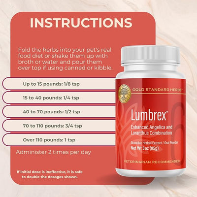 Lumbrex Joint Pain and Stiffness Relief for Dogs by Gold Standard Herbs, All Natural Angelica Root and Loranthus, 85 gram powder, White