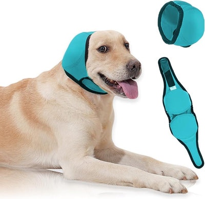 Dog Ear Cover for Hematoma,Bathing,Grooming,Drying,Fashion No Shake Ear Wraps for Dogs Ear Muffs Noise Protection Anxiety Relief,Waterproof Dog Calming Hoodie Shower Cap(Light Blue,M)