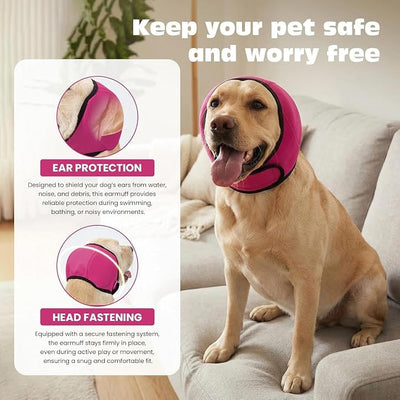 2PCS No Flap Ear Wraps for Dogs, Dog Ear Muffs Noise Protection, Adjustable Calming Dog Ear Protection, Soft Breathable for Grooming, Thunder, Fireworks & Travel (Rose, S)