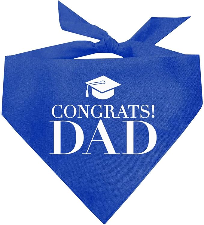Congrats Dad Dog Bandana | 100% Cotton Adjustable Triangle | Made in USA | Graduation | College | Senior Year | Family Support | Class of |Royal, X-Small (420)