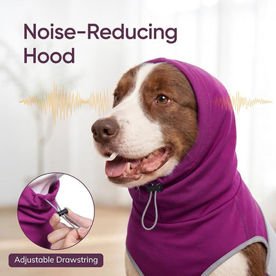 Dog Thunder Vest, Anxiety Relief Shirt with Noise-Reducing Hood, Calming Wrap, Gentle Compression Jacket for Thunder Storm, Fireworks Separation Stress, Fireworks,2XL, Purple