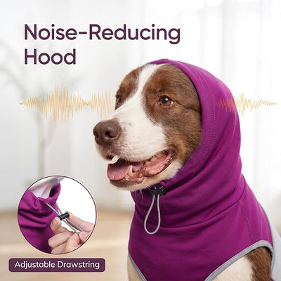 Dog Thunder Vest, Anxiety Relief Shirt with Noise-Reducing Hood, Calming Wrap, Gentle Compression Jacket for Thunder Storm, Fireworks Separation Stress, Fireworks,S, Purple