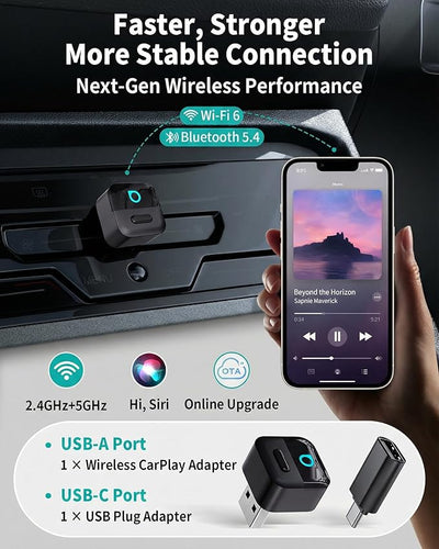 OTTOCAST Mini Pico (2026 Version) Wireless 2-in-1 CarPlay & Android Auto Adapter, Plug & Play Dongle for iPhone & Android, Auto Connect, One-Tap Disconnect,Wi-Fi 6 & Bluetooth 5.4 for Low-Latency