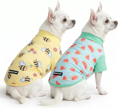 Spark Paws Sunblock Dog T-Shirt, SPF30 Protection, Lightweight Breathable Quick Dry for Dogs with Sensitive Skin - Bees & Watermelon (Set of 2) - Size M