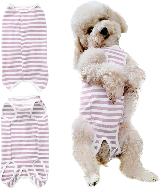 Dog's Recovery Suit Post Surgery Shirt for Puppy, Small Dog Surgical Recovery Suit for Female Male Dogs, Dog Onesie Protect Surgical Wound(Purple White Stripe-m)