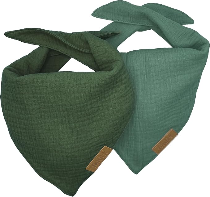 Premium Cotton Dog Bandanas - 2 Pack - Adjustable Fit - Washable - for Small, Medium & Large Breeds - Girl & Boy Dog Accessories - Multiple Sizes (Forest Green & Seafoam Green, Small)
