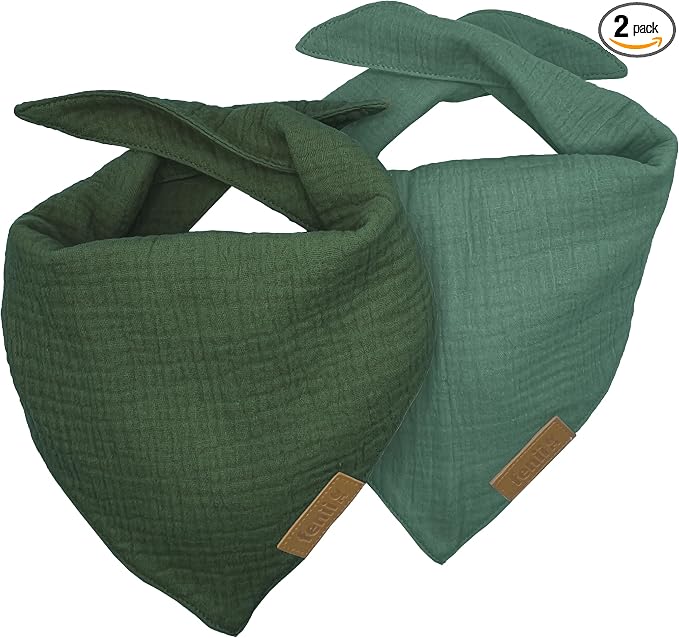 Premium Cotton Dog Bandanas - 2 Pack - Adjustable Fit - Washable - for Small, Medium & Large Breeds - Girl & Boy Dog Accessories - Multiple Sizes (Forest Green & Seafoam Green, Large)