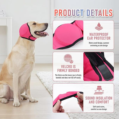 Dog Head Wrap - No Shake Ear Wrap Snood for Noise & Anxiety Relief, Ear Protector with Calming Hoodie, Dog Headband Ear Muffs for Hematoma, Grooming and Drying (Rose Red, L(Head Circle:18"-24"))