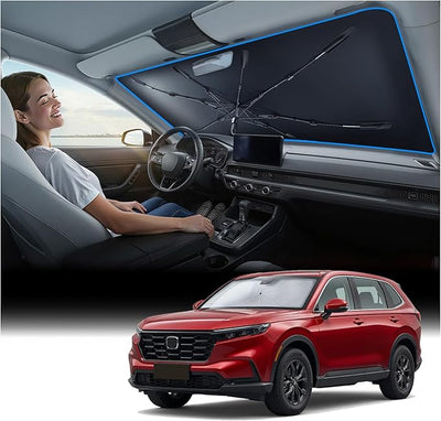 Nmoiss Windshield Sun Shade Umbrella for Honda CR-V - [Vinyl Coating Heat Shield] Protect Car from Sun Rays & Heat Damage Keep Cool and Protect Interior, Spring Structure Edge