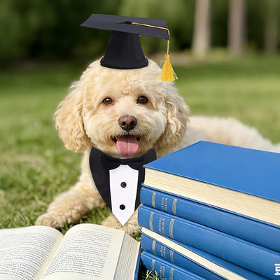 Hoyuwak Dog Graduation Cap Bandana with Bow Tie & Hat, Large Dogs