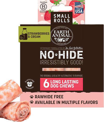 Earth Animal No-Hide Rolls Strawberries & Cream Vegetarian Recipe Small Natural Rawhide Alternative Dog Chews, 6 Pack Value Pack