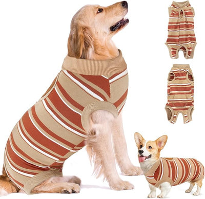 SlowTon Dog Recovery Suit - Surgery Recovery Suit for Female Male Dogs, Dog Onesie After Spay Abdominal Wounds, E-Collar Cone Alternative Prevent Licking Pet Surgical Suit(Brown,S)