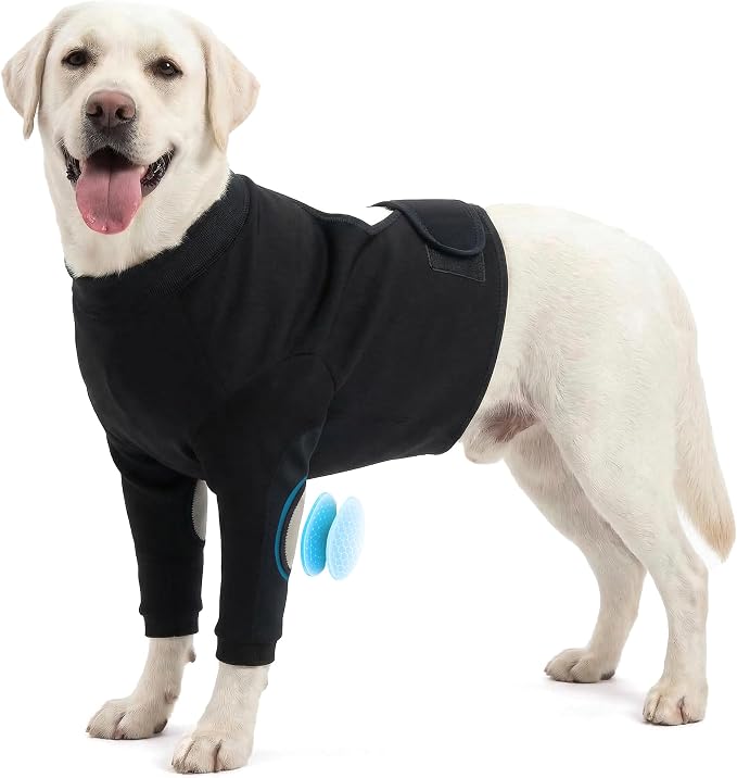 Dog Recovery Suit for Front Legs, Dog Elbow Protector with Padded Elbow Coverage to Stop Licking, Front Leg Sleeve for Hot Spots, Wounds, Hygroma, Calluses & Post-Surgery Care,Black,L