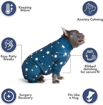 Spark Paws Dog Pajama, Dog Recovery Suit Male, Onesie, Ultra-Soft and 4-Way Stretch, for Small Medium and Large Breeds - Stars - L