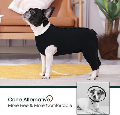 Kuoser Dog Recovery Suit with Anti Licking Rear Leg Sleeve, Black M | Abdominal Dog Surgical Suit with Pants Cover Protect Wounds, Dogs Elbow Protector Soft Pet Surgery Onesie Cone Alternative