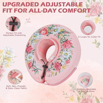 IEUUMLER Inflatable Recovery Dog Cone Collar, Neck Donut Protective ECollar, Adjustable Soft Collar for Dog and Cat After Surgery Prevent from Biting & Licking EU020 Floral Wreath M