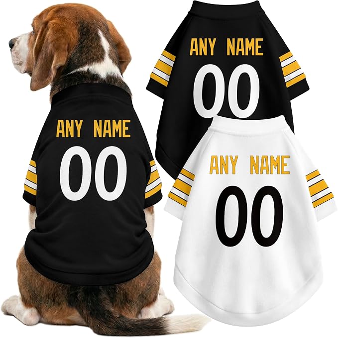 Pittsburgh Dog Clothes Jersey Style Personalized Pet T Shirt with Custom Name Number for Small Medium Large Dogs
