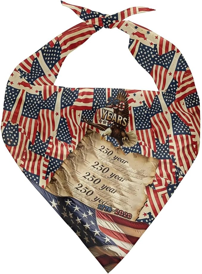 KEIAHUAN 250 Years American Flag Dog Bandana Dog Triangle Bibs Soft and Breathable Holiday Scarf Accessories Reversible Bandana